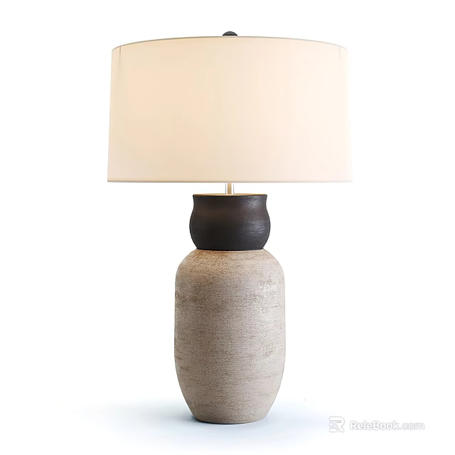 Modern Table Lamp Featuring White Lampshade Black Top And Beige Textured Base 3d model
