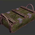 Green Wooden Crate With Danger Sign Metal Clasps And Rope Handles