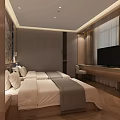 Hotel Guest Room Modern Bathroom With Freestanding Bathtub Round Mirror Shower And Herringbone Wooden Floor