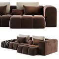 Modern Beige Sectional Sofa With Plush Brown Pillows And Soft Blanket 3d model