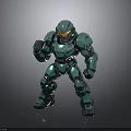 Green Metallic Armored Robot Character With Sci Fi Humanoid Exoskeleton Standing Pose
