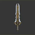 Ornate Golden And Silver Sword With Sharp Blade And Decorative Hilt Design