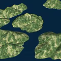 Multiple Green Vegetated Micro Terrain With Irregular Shapes Surrounded By Blue Water
