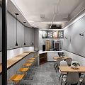 Modern Shopping Mall Cafe Store Interior With Gray Walls Wooden Bar Yellow Stools And Tables