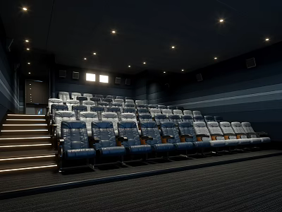 Modern Cinema Interior With Comfortable Seats Rows And Ambient Lighting 3d model