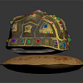 Ornate Turtle Shell Shaped Weapon With Colorful Gemstones And Golden Accents On Decorative Base