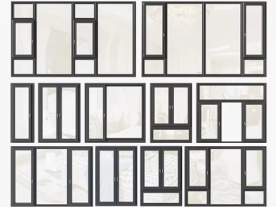 Casement Windows With Black Frames And Various Design Styles For Home Installation 3d model