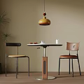 Modern Minimalist Meeting Table And Chairs With Yellow Pendant Light Green Plant And Wooden Floor
