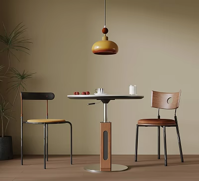Modern Minimalist Meeting Table And Chairs With Yellow Pendant Light Green Plant And Wooden Floor 3d model