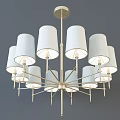 Modern Style Chandelier With Multiple White Shades And Golden Brass Frame