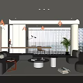 Modern Minimalist Living Room Interior With Gray Sofa Coffee Tables And Floor to Ceiling Windows