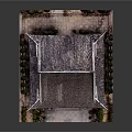 Traditional Ancient Architecture Model With Tile Roof Overhanging Eaves And Surrounding Greenery