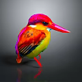 Vibrant Colored Kingfisher with Red Long Beak Red Legs on Dark Background with Reflection
