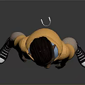 3D Character Model In Orange Hoodie Beige Pants And Black Sneakers Standing