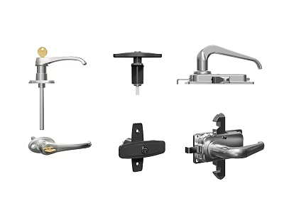 Various Door Handles With Lever Lock And Metal Design In Different Styles For Home 3d model