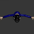 Game Movie Character Wearing Blue Hoodie Yellow Zipper Green Pants Black Cap With Arms Outstretched