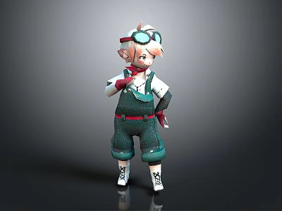 Cartoon 3D Model Character Wearing Green Overalls White Top Hat And Aviator Goggles Living Supplies 3d model