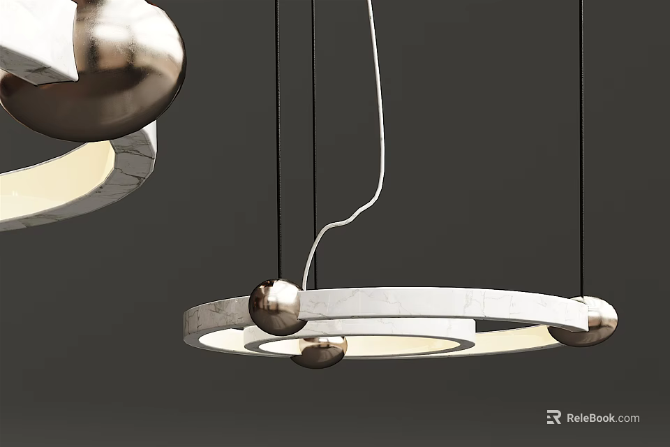 Modern Circular Chandelier With Metal Spheres And Illuminated Lights For Interior Decor 3d model 
