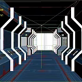 Colorful Cartoon Spaceship Interior With Blue Control Panels Yellow Lights And Red Accents