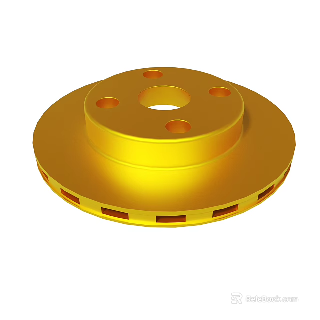 Shiny Golden Brake Disc Featuring Central Hole And Peripheral Holes Design 3d model 