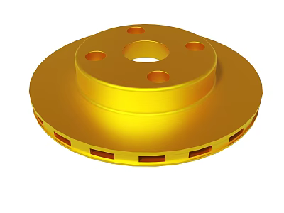 Shiny Golden Brake Disc Featuring Central Hole And Peripheral Holes Design 3d model