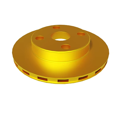 Shiny Golden Brake Disc Featuring Central Hole And Peripheral Holes Design 3d model