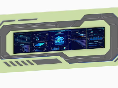 Futuristic Background Wall With Digital Screens Data Charts Light Green Gray Geometric Lines 3d model