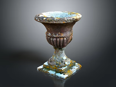 Antique Rustic Decorative Urn With Weathered Surface And Carved Square Base 3d model