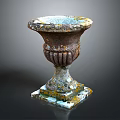 Antique Rustic Decorative Urn With Weathered Surface And Carved Square Base 3d model