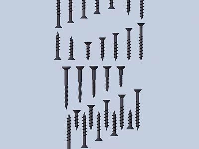 Assorted Metal Screws With Different Sizes And Threaded Designs For Construction 3d model