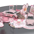 Pink Cherry Blossom Check in Photo Spot With Decorative Car And Scenic Setup 3d model