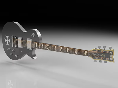 Modern Electric Guitar With Metal Finish Cross Pattern And Reflective Surface 3d model
