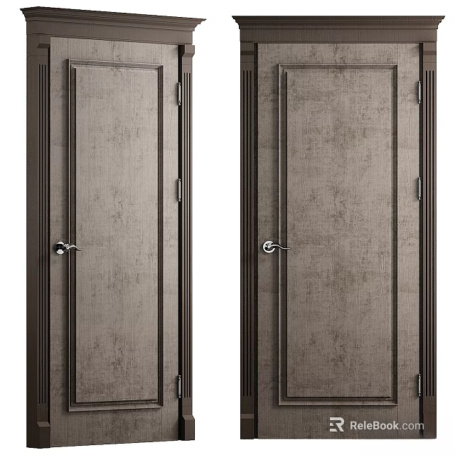 Dark Wooden Interior Doors With Textured Surface And Metal Door Handles Design 3d model 
