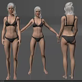 Woman in Black Bikini Standing in Three Different Angles Front Side and Back View 3d model