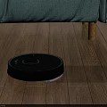 Automatic Robot Vacuum Cleaner Cleaning Wooden Floor In Living Room With Sofa