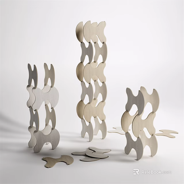 Wooden Blocks Stacked In Creative Structures With Abstract Shapes And Scattered Pieces 3d model 