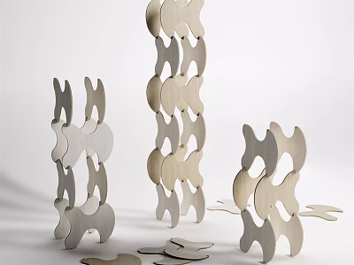 Wooden Blocks Stacked In Creative Structures With Abstract Shapes And Scattered Pieces 3d model