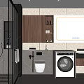 Modern Bathroom Interior Design With Glass Shower Toilet Washing Machine And Large Mirror