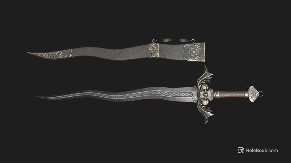 Ornate Historical Sword With Engraved Blade Intricate Hilt And Decorative Scabbard 3d model 