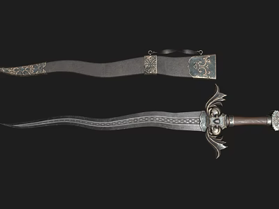 Ornate Historical Sword With Engraved Blade Intricate Hilt And Decorative Scabbard 3d model