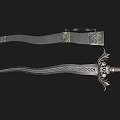 Ornate Historical Sword With Engraved Blade Intricate Hilt And Decorative Scabbard