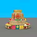 Traditional Multi Tiered Straw Structure With Colorful Decorative Offering Items 3d model