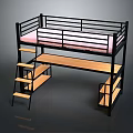 Bunk Bed With Black Metal Frame Upper Mattress Lower Desk And Storage Shelves