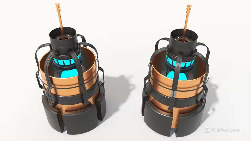 Two Industrial Equipment With Black Copper Structure And Blue Interior Lighting 3d model 