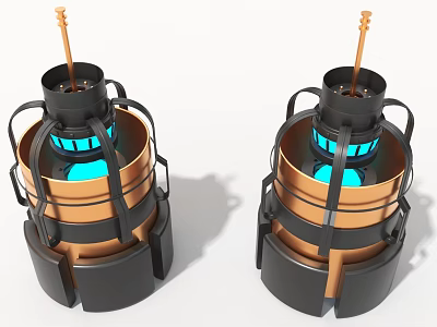 Two Industrial Equipment With Black Copper Structure And Blue Interior Lighting 3d model