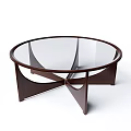 Round Glass Top Coffee Table With Dark Wooden Frame And Crossed Legs Modern Design