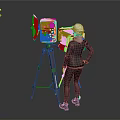 Professional Photographer Setup With White Safety Helmet Black Camera Tripod And Reflector