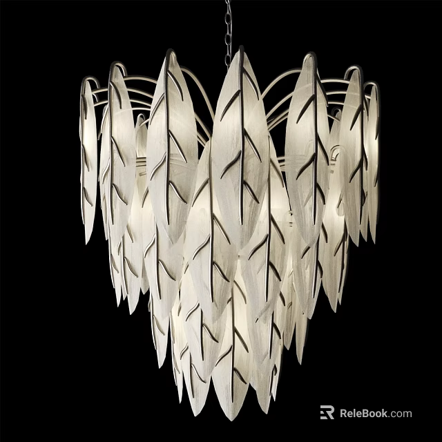 Elegant Leaf Shaped White Chandelier With Black Accent Lines For Modern Interiors 3d model