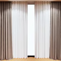 Elegant Double Layer Brown Curtains With White Sheer For Home Window Decor 3d model