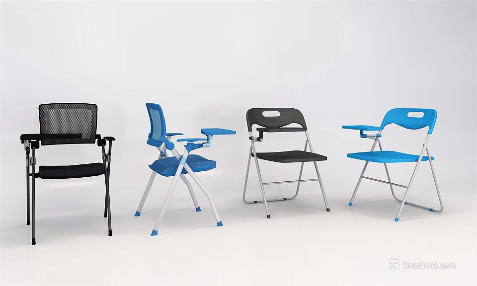 Modern Office Chairs Featuring Black and Blue Colors with Mesh and Solid Backrests 3d model